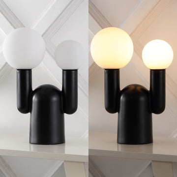 Leif 19" 2-Light Modern Mid-Century Resin/Iron/Frosted Glass Nordic Cactus LED Table Lamp - JONATHAN Y